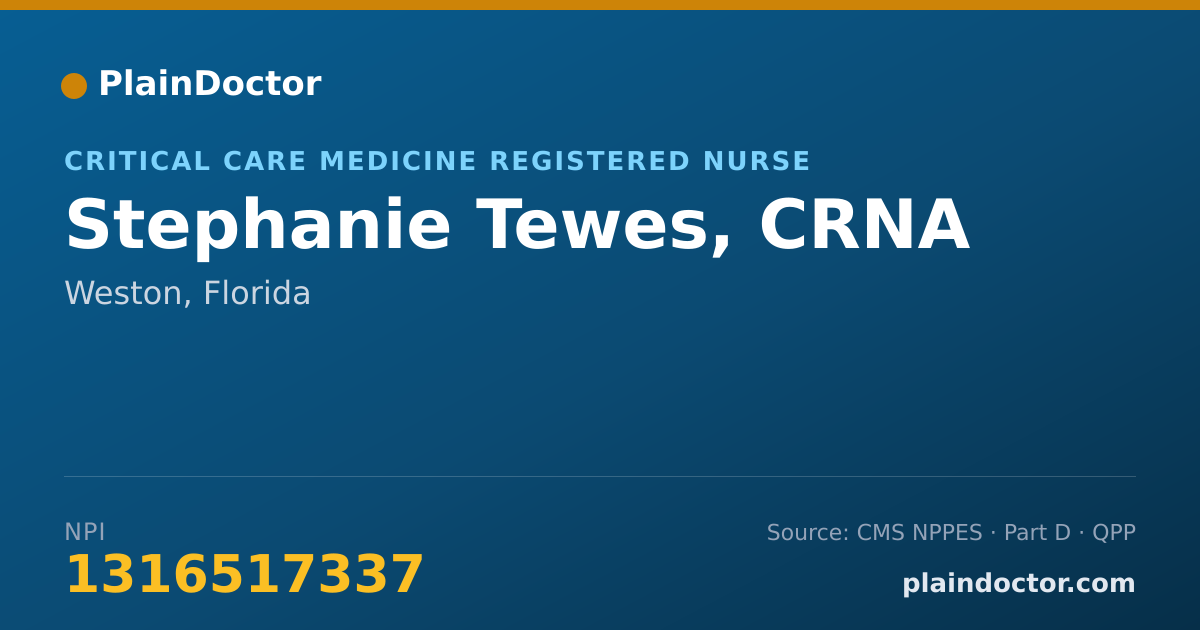 Shareable card for Stephanie Tewes, CRNA - Critical Care Medicine Registered Nurse, Weston, FL