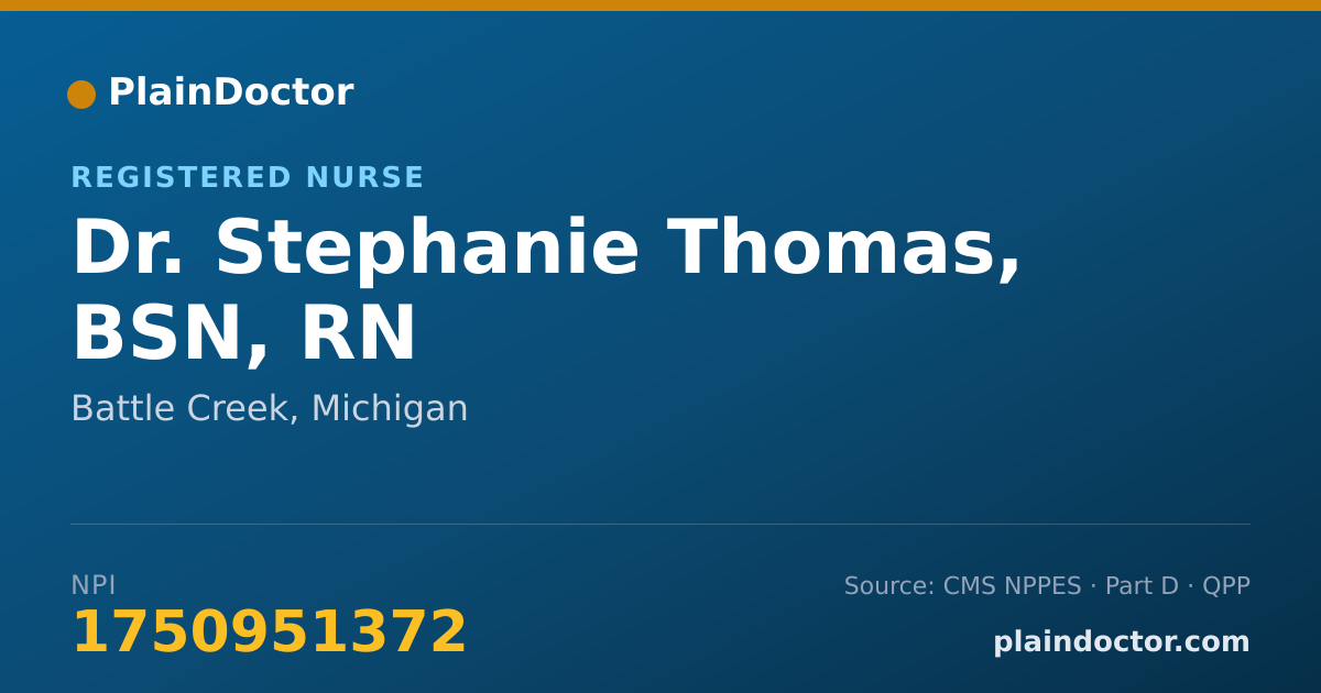 Shareable card for Stephanie Thomas, BSN, RN - Registered Nurse, Battle Creek, MI