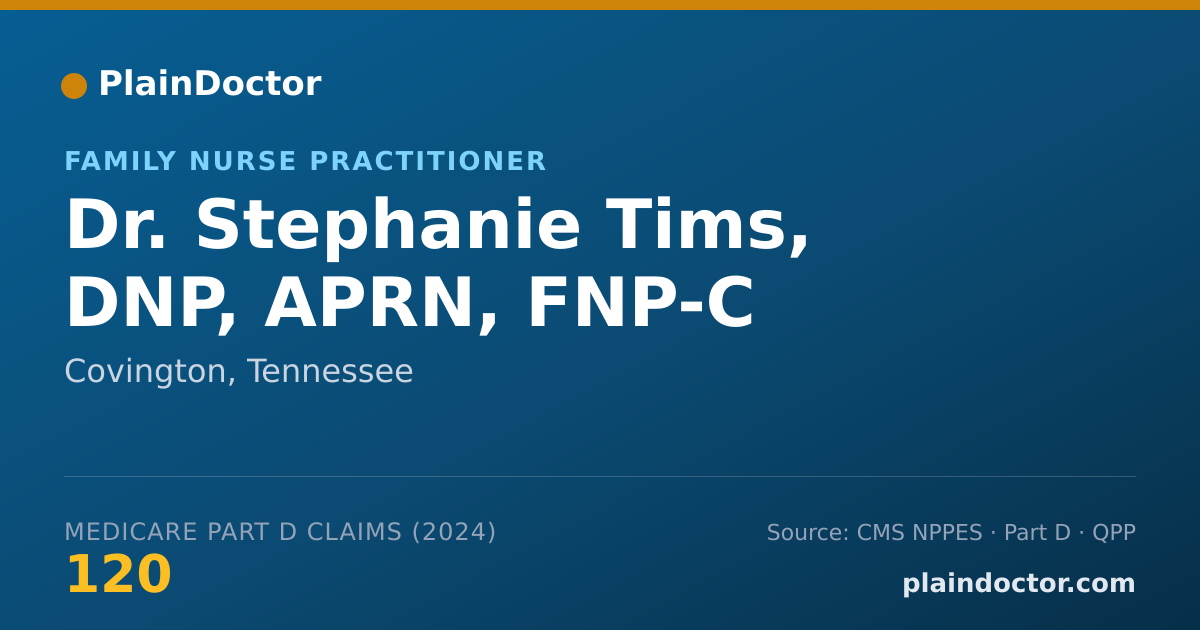 Shareable card for Stephanie Tims, DNP, APRN, FNP-C - Family Nurse Practitioner, Covington, TN