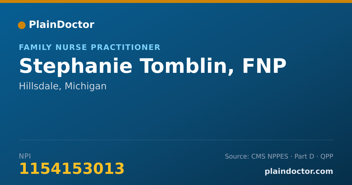 Shareable card for Stephanie Tomblin, FNP - Family Nurse Practitioner, Hillsdale, MI