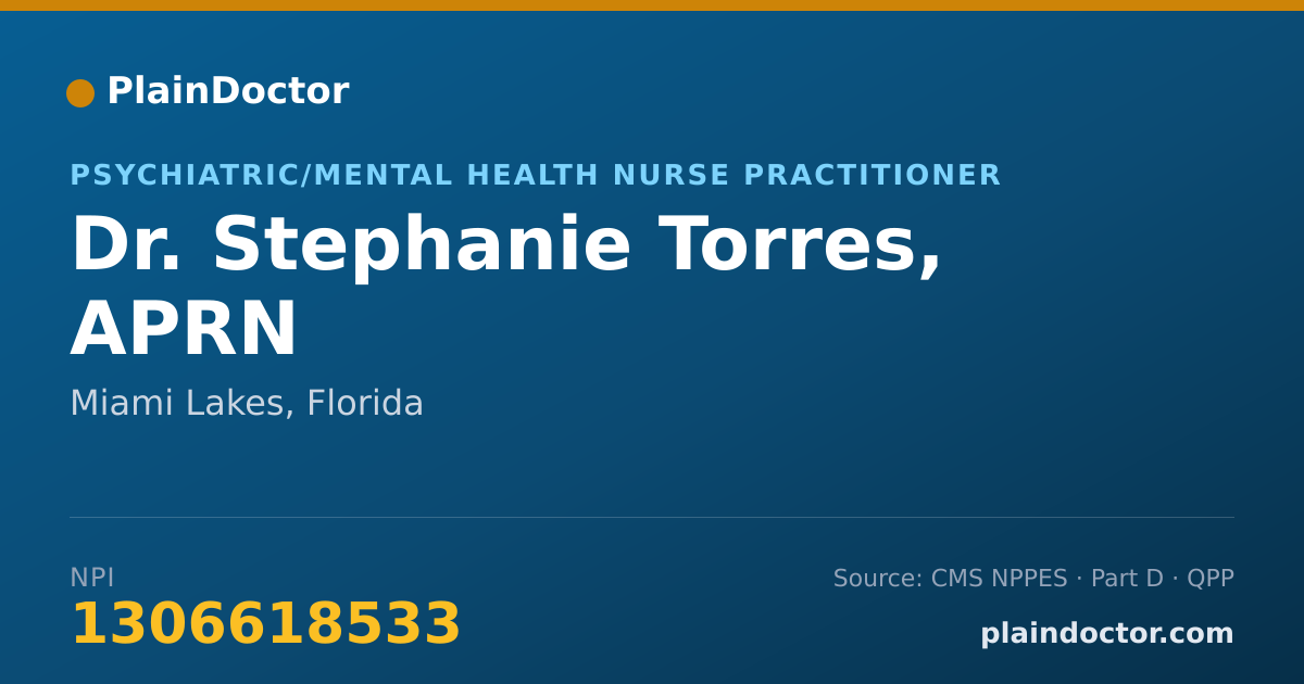 Shareable card for Stephanie Torres, APRN - Psychiatric/Mental Health Nurse Practitioner, Miami Lakes, FL