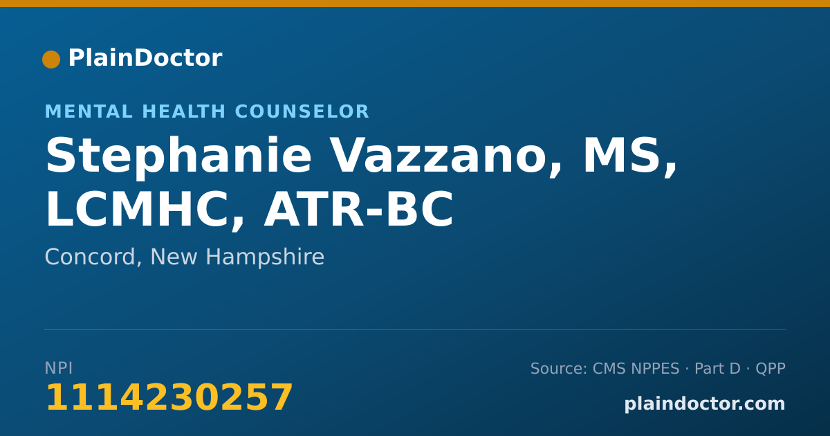 Shareable card for Stephanie Vazzano, MS, LCMHC, ATR-BC - Mental Health Counselor, Concord, NH