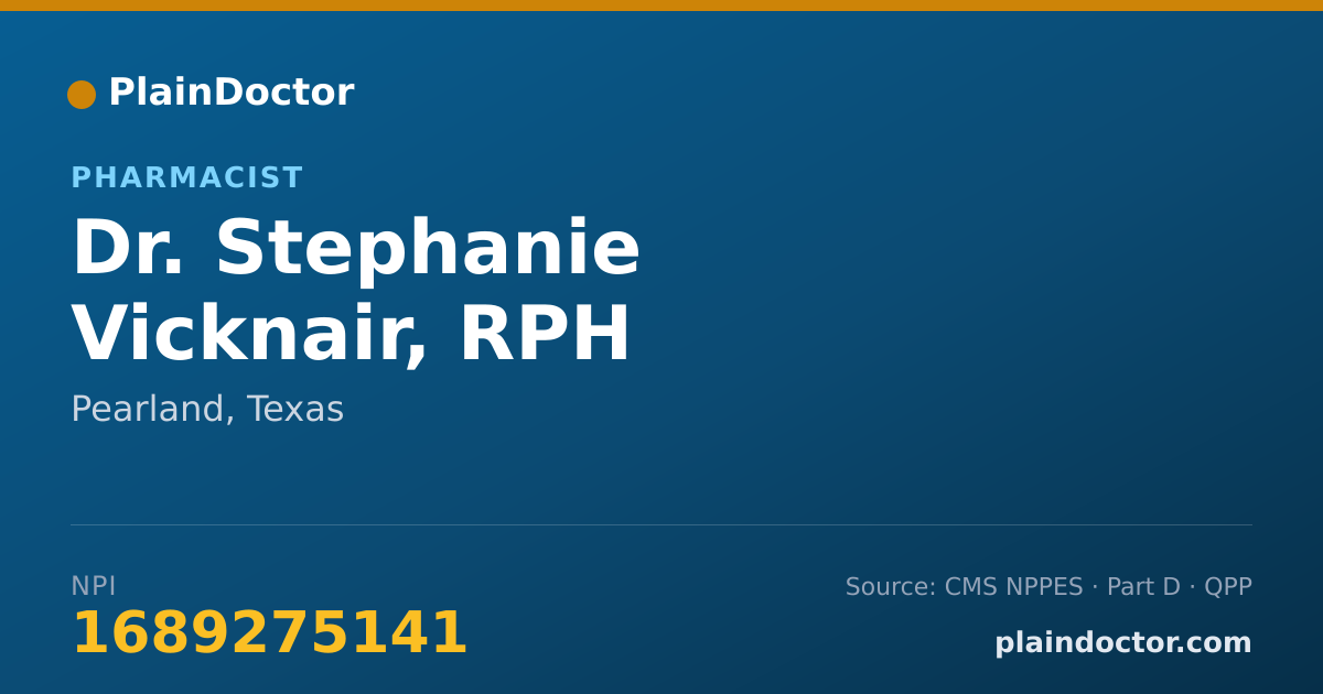 Shareable card for Stephanie Vicknair, RPH - Pharmacist, Pearland, TX