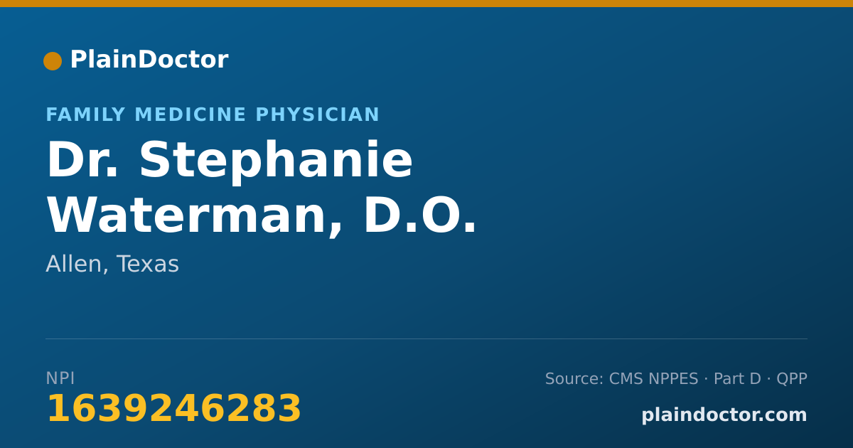 Shareable card for Stephanie Waterman, D.O. - Family Medicine Physician, Allen, TX