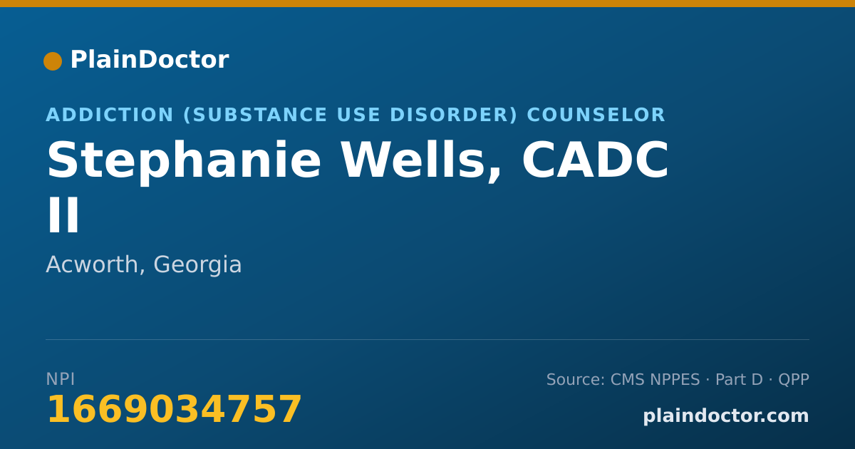 Shareable card for Stephanie Wells, CADC II - Addiction (Substance Use Disorder) Counselor, Acworth, GA