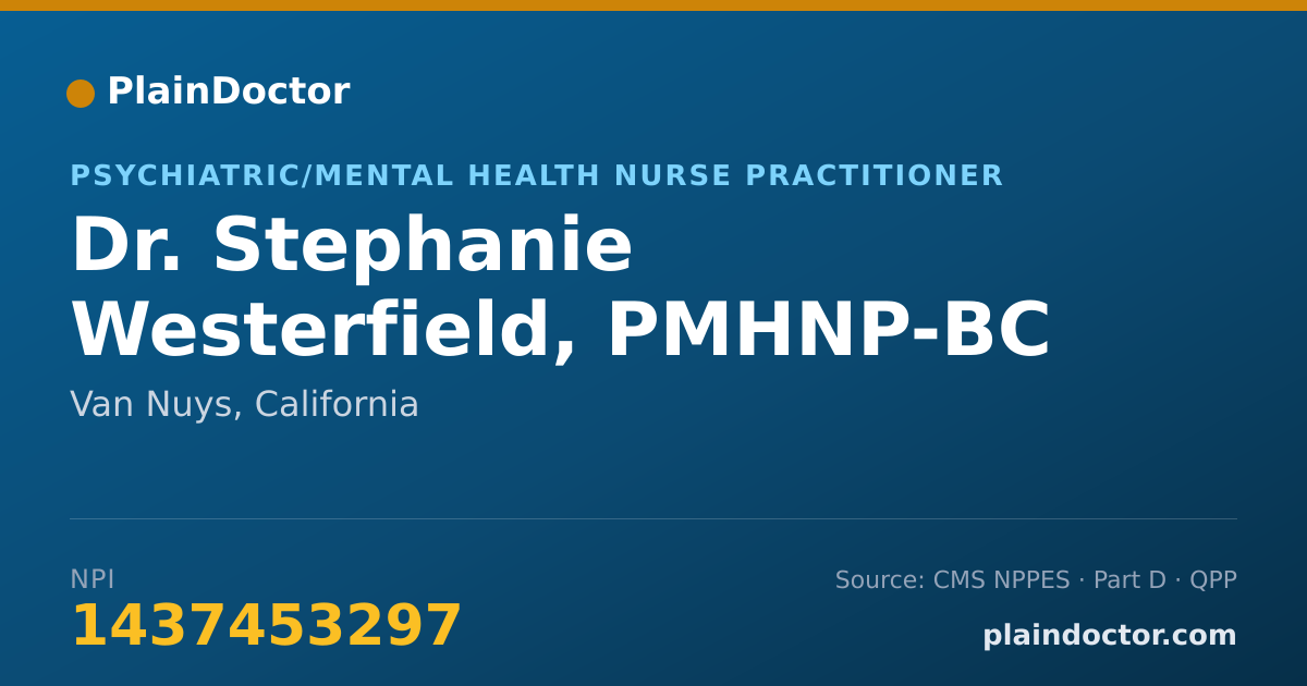 Shareable card for Stephanie Westerfield, PMHNP-BC - Psychiatric/Mental Health Nurse Practitioner, Van Nuys, CA
