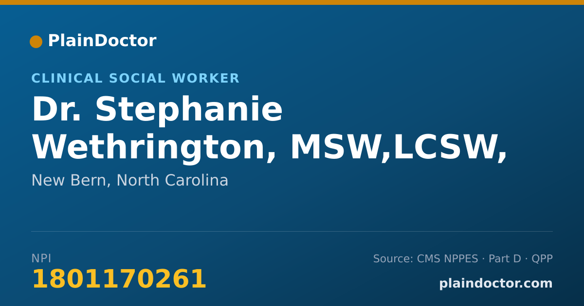 Shareable card for Stephanie Wethrington, MSW,LCSW, LCAS, CCS - Clinical Social Worker, New Bern, NC