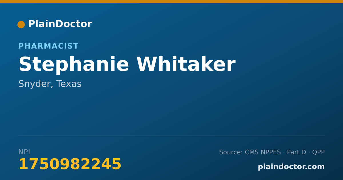Shareable card for Stephanie Whitaker - Pharmacist, Snyder, TX