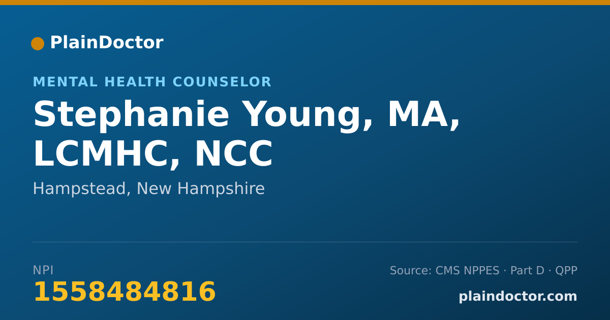 Shareable card for Stephanie Young, MA, LCMHC, NCC - Mental Health Counselor, Hampstead, NH