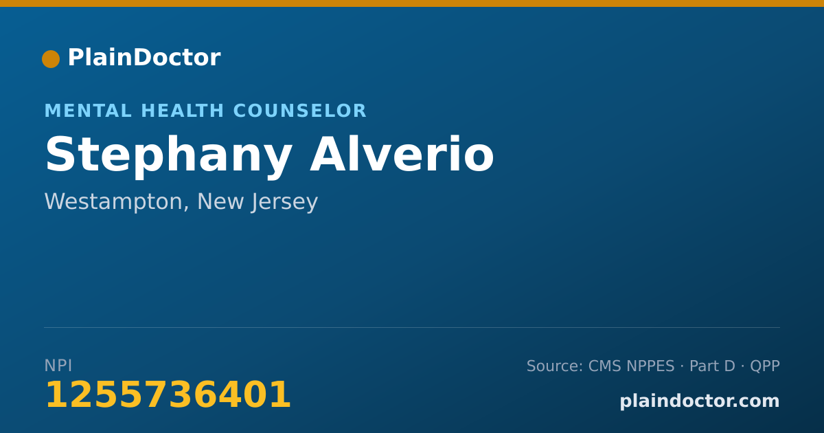 Shareable card for Stephany Alverio - Mental Health Counselor, Westampton, NJ