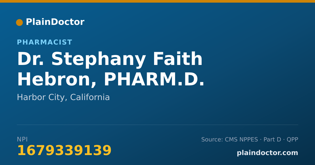 Shareable card for Stephany Faith Hebron, PHARM.D. - Pharmacist, Harbor City, CA