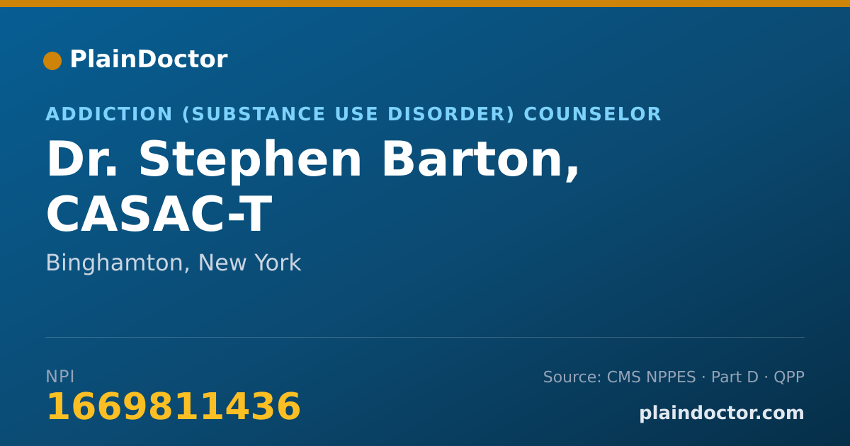 Shareable card for Stephen Barton, CASAC-T - Addiction (Substance Use Disorder) Counselor, Binghamton, NY