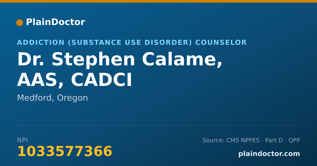 Shareable card for Stephen Calame, AAS, CADCI - Addiction (Substance Use Disorder) Counselor, Medford, OR