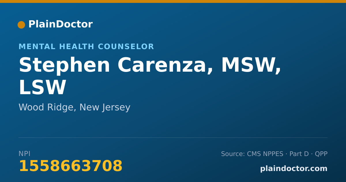 Shareable card for Stephen Carenza, MSW, LSW - Mental Health Counselor, Wood Ridge, NJ