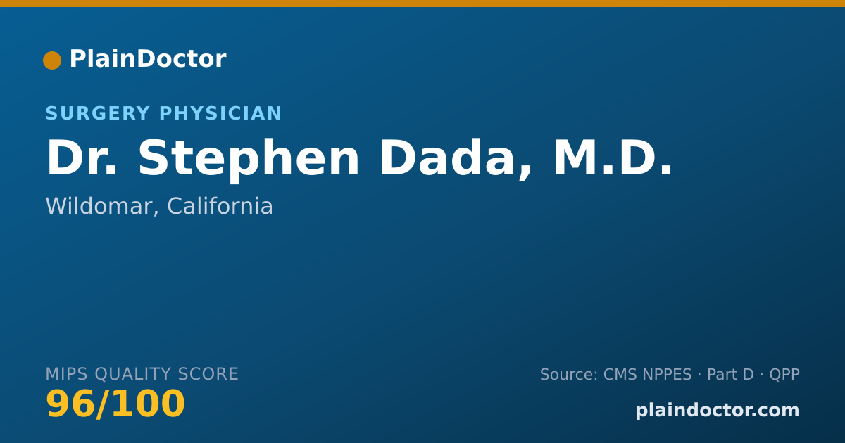 Shareable card for Stephen Dada, M.D. - Surgery Physician, Wildomar, CA