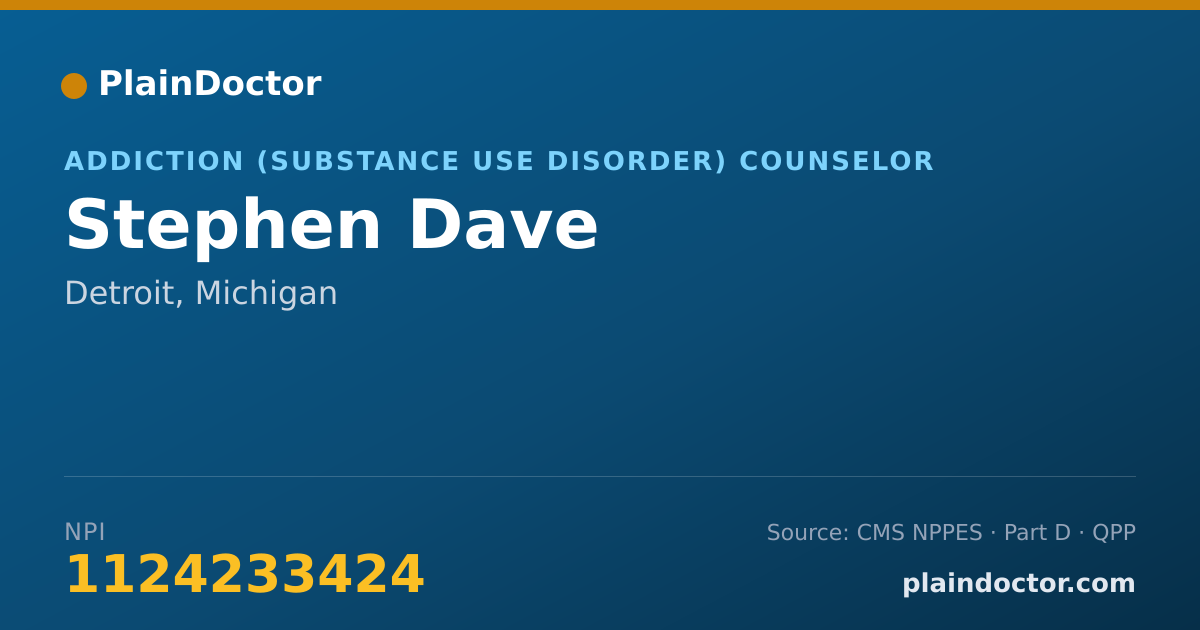 Shareable card for Stephen Dave - Addiction (Substance Use Disorder) Counselor, Detroit, MI