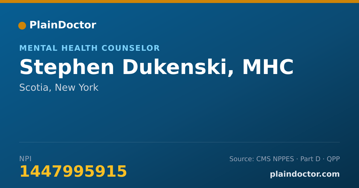 Shareable card for Stephen Dukenski, MHC - Mental Health Counselor, Scotia, NY
