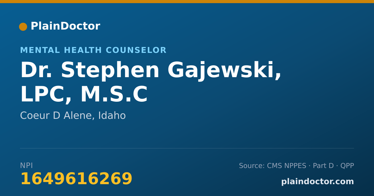 Shareable card for Stephen Gajewski, LPC, M.S.C - Mental Health Counselor, Coeur D Alene, ID