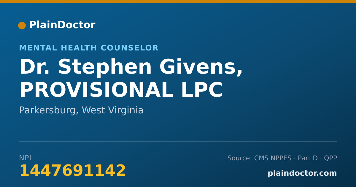 Shareable card for Stephen Givens, PROVISIONAL LPC - Mental Health Counselor, Parkersburg, WV