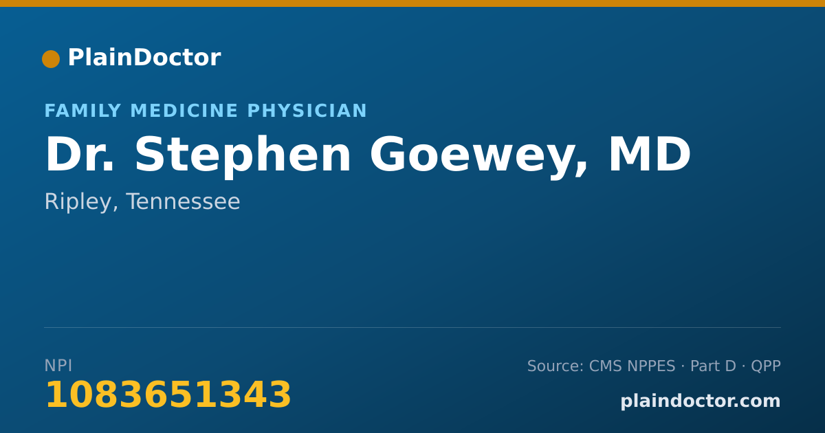Shareable card for Stephen Goewey, MD - Family Medicine Physician, Ripley, TN