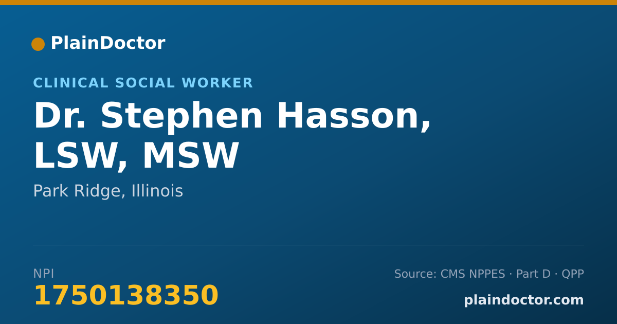 Shareable card for Stephen Hasson, LSW, MSW - Clinical Social Worker, Park Ridge, IL