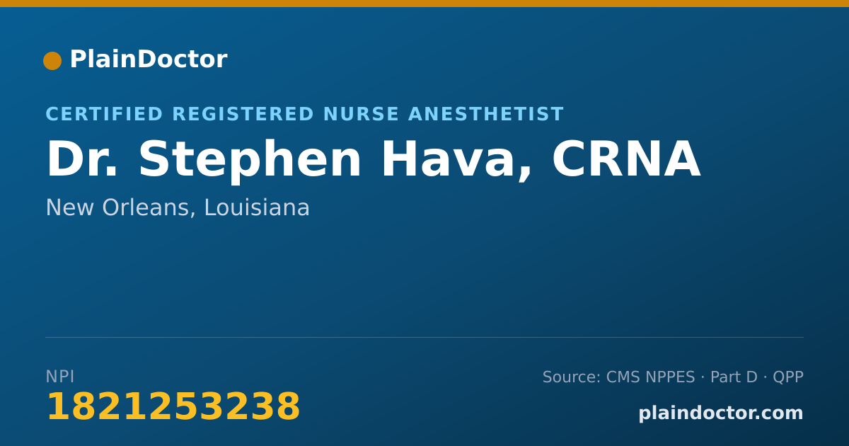Shareable card for Stephen Hava, CRNA - Certified Registered Nurse Anesthetist, New Orleans, LA