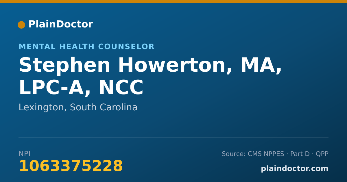 Shareable card for Stephen Howerton, MA, LPC-A, NCC - Mental Health Counselor, Lexington, SC