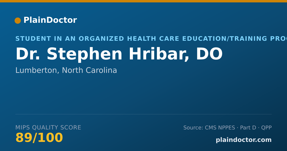Shareable card for Stephen Hribar, DO - Student in an Organized Health Care Education/Training Program, Lumberton, NC