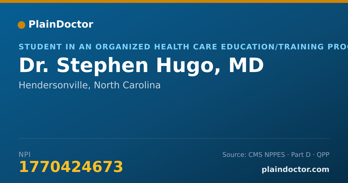 Shareable card for Stephen Hugo, MD - Student in an Organized Health Care Education/Training Program, Hendersonville, NC