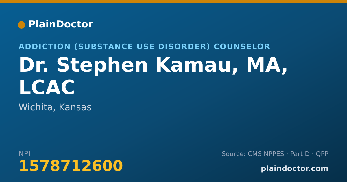 Shareable card for Stephen Kamau, MA, LCAC - Addiction (Substance Use Disorder) Counselor, Wichita, KS