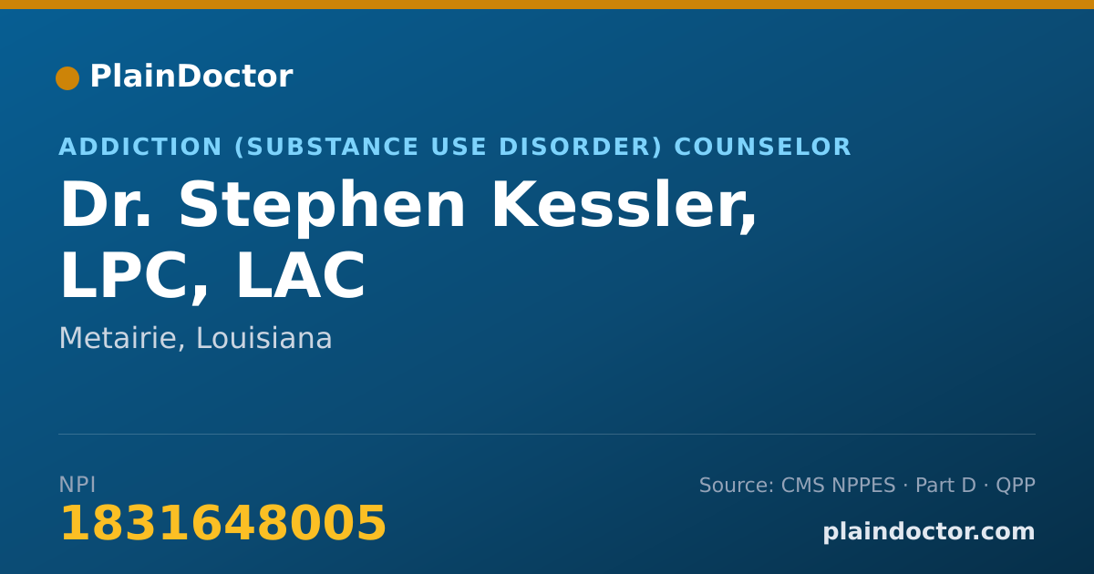 Shareable card for Stephen Kessler, LPC, LAC - Addiction (Substance Use Disorder) Counselor, Metairie, LA