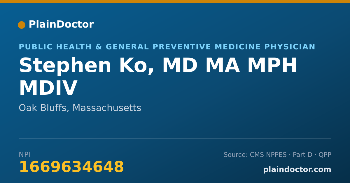 Shareable card for Stephen Ko, MD MA MPH MDIV - Public Health & General Preventive Medicine Physician, Oak Bluffs, MA