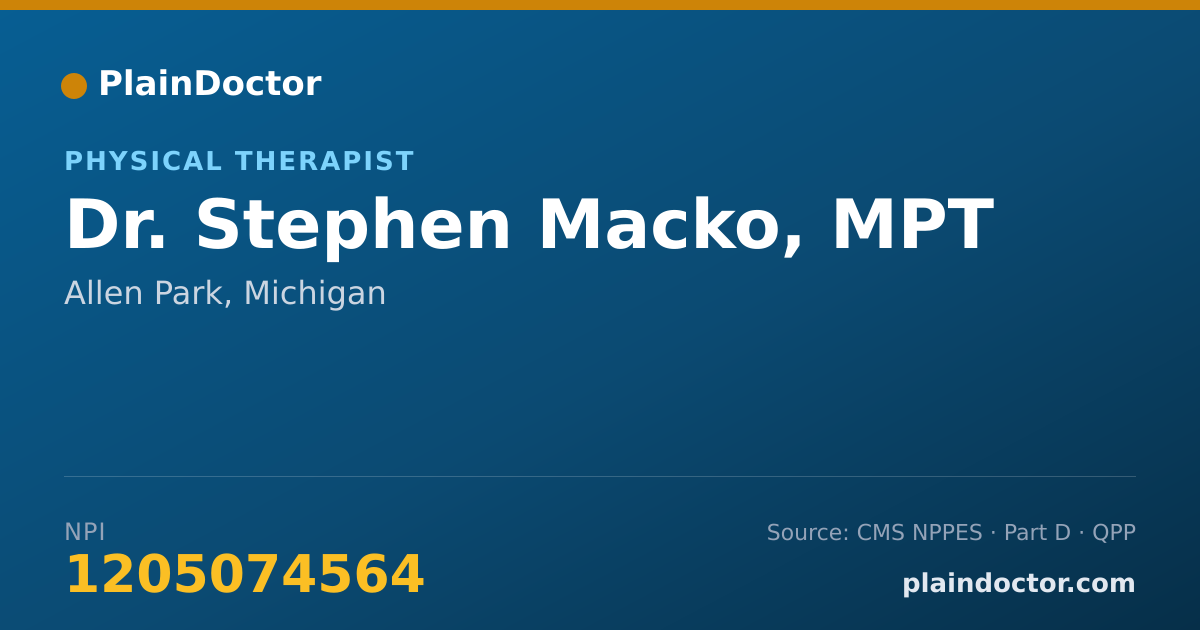 Shareable card for Stephen Macko, MPT - Physical Therapist, Allen Park, MI
