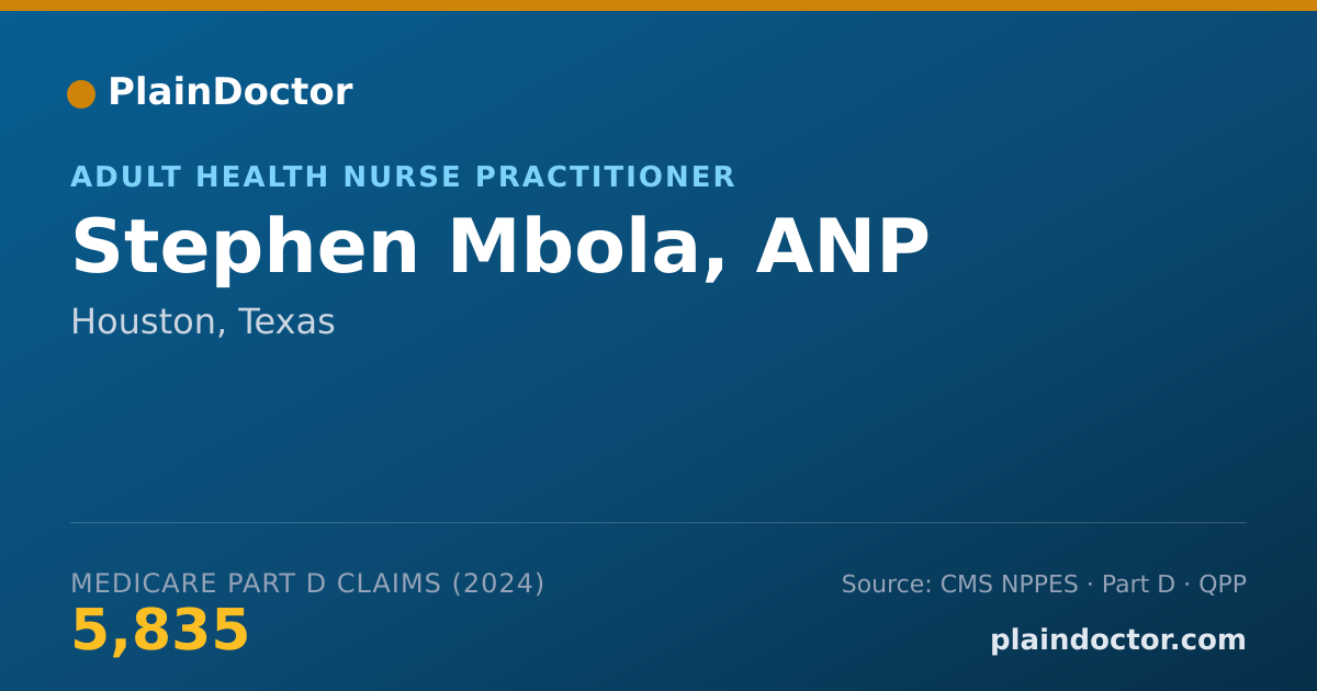 Shareable card for Stephen Mbola, ANP - Adult Health Nurse Practitioner, Houston, TX