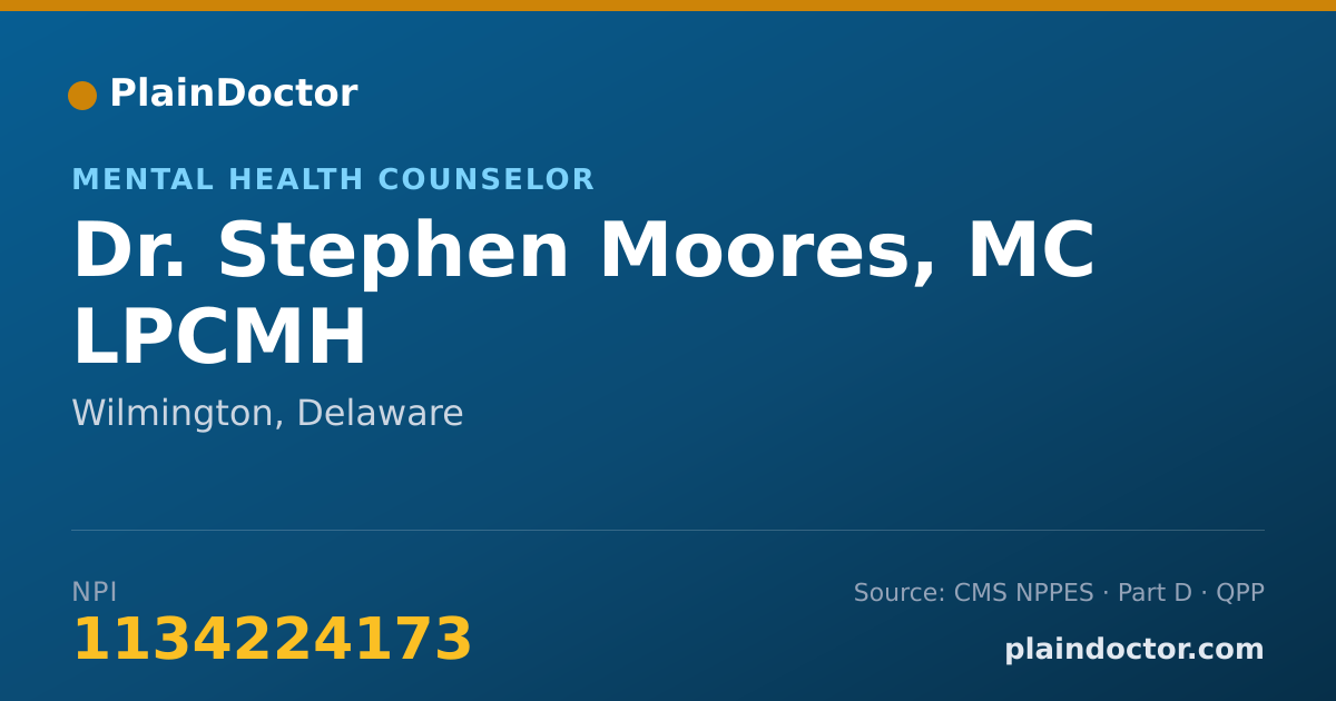 Shareable card for Stephen Moores, MC LPCMH - Mental Health Counselor, Wilmington, DE