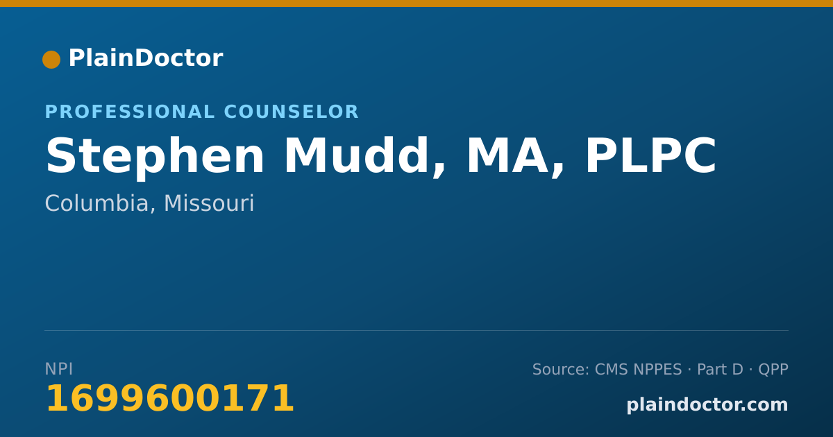 Shareable card for Stephen Mudd, MA, PLPC - Professional Counselor, Columbia, MO