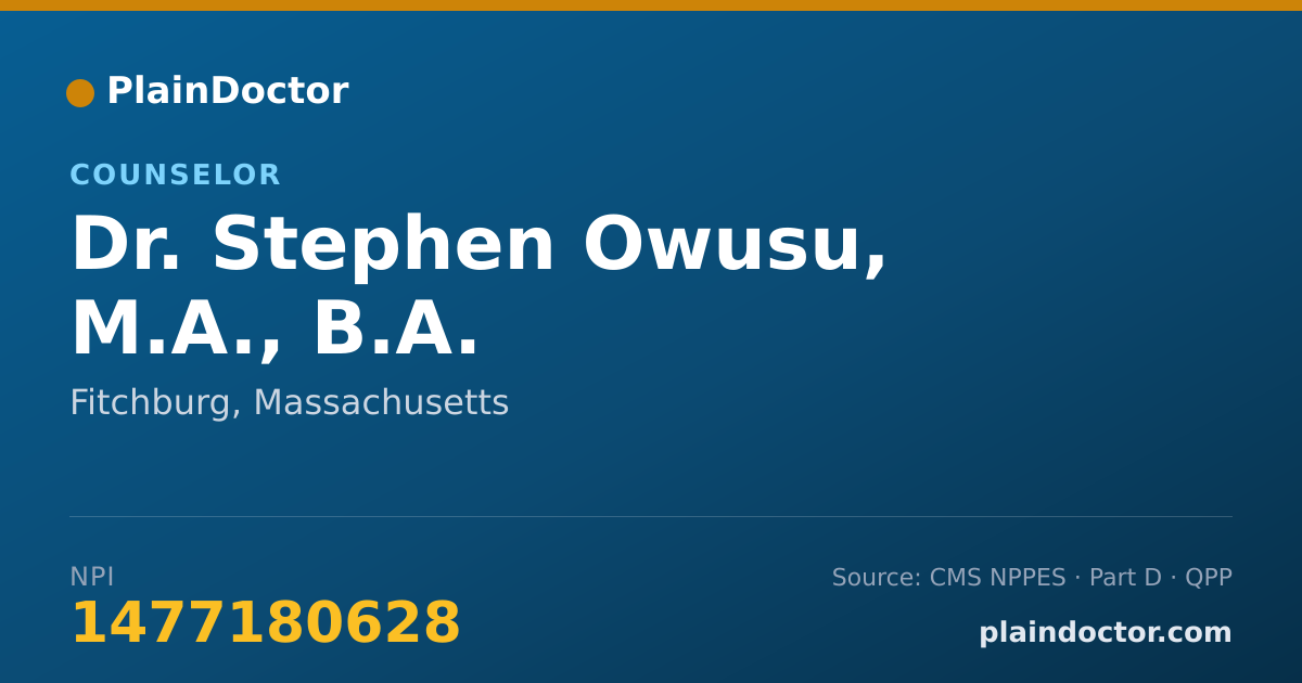 Shareable card for Stephen Owusu, M.A., B.A. - Counselor, Fitchburg, MA