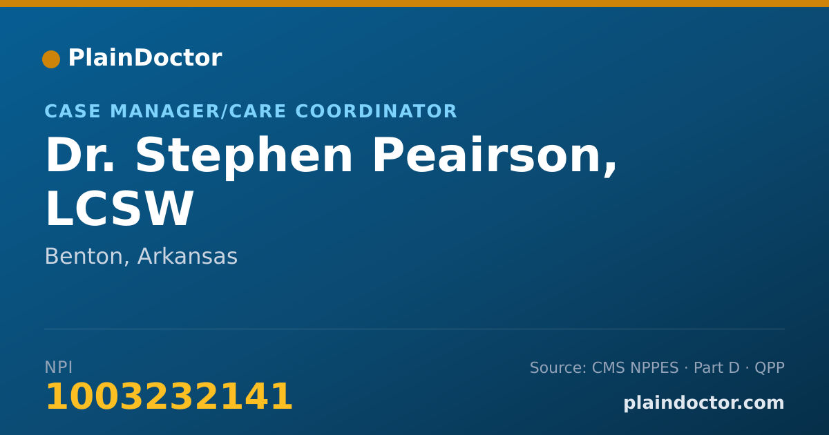 Shareable card for Stephen Peairson, LCSW - Case Manager/Care Coordinator, Benton, AR