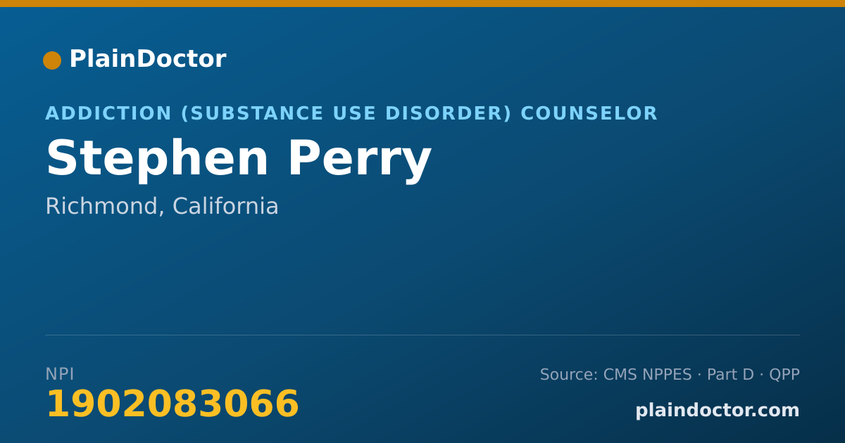 Shareable card for Stephen Perry - Addiction (Substance Use Disorder) Counselor, Richmond, CA
