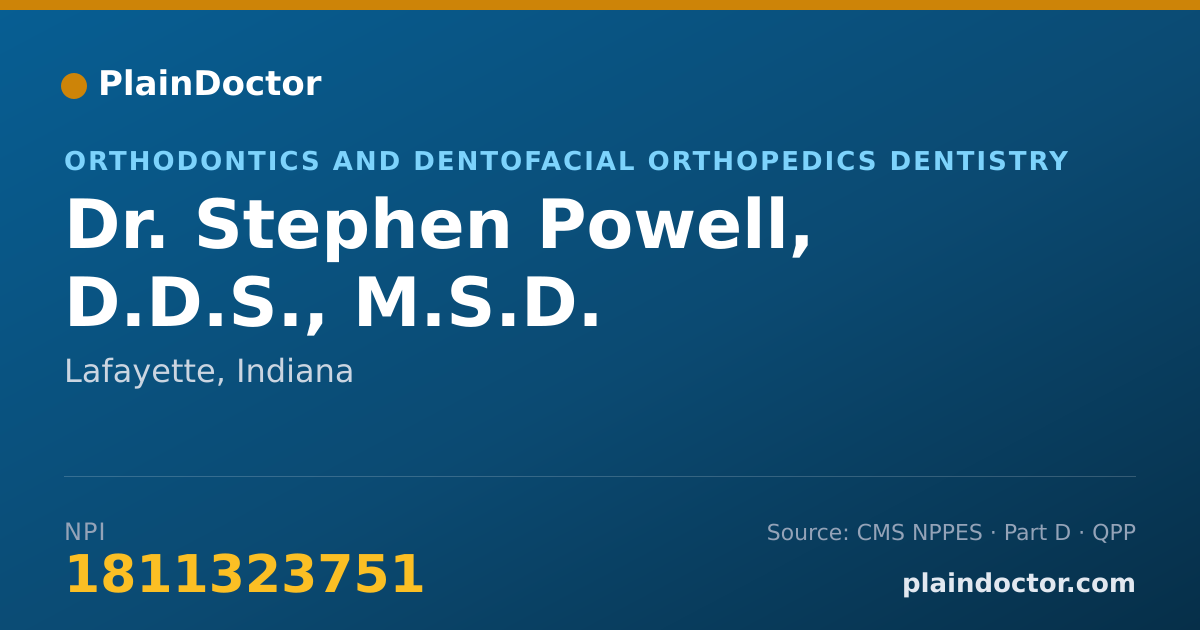 Shareable card for Stephen Powell, D.D.S., M.S.D. - Orthodontics and Dentofacial Orthopedics Dentistry, Lafayette, IN