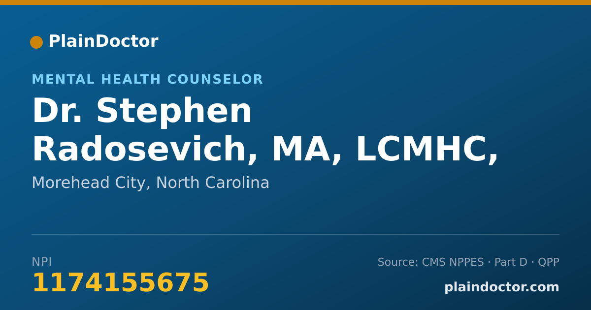Shareable card for Stephen Radosevich, MA, LCMHC, NCC - Mental Health Counselor, Morehead City, NC