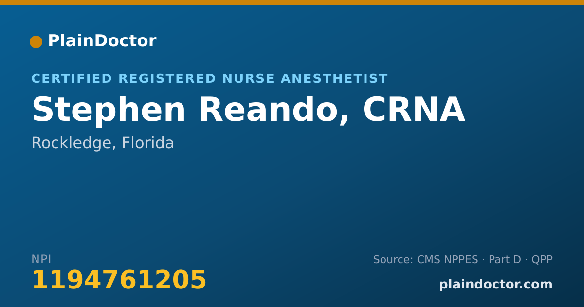 Shareable card for Stephen Reando, CRNA - Certified Registered Nurse Anesthetist, Rockledge, FL