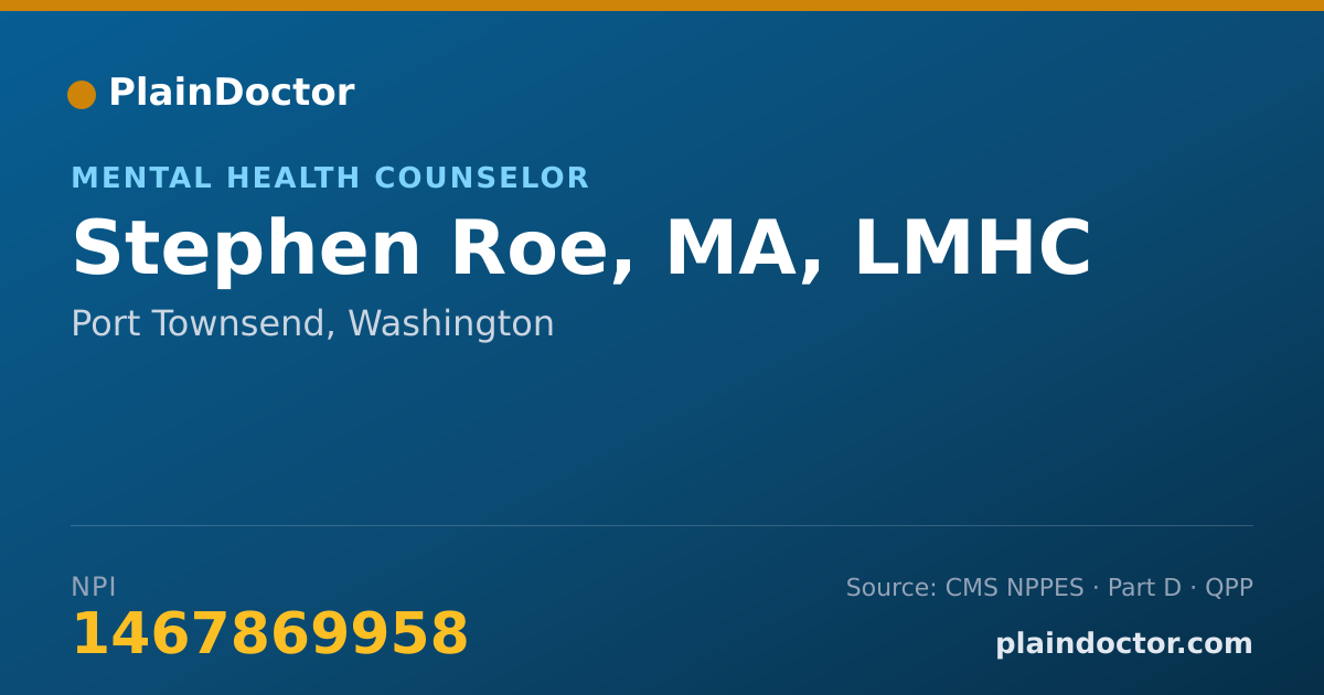 Shareable card for Stephen Roe, MA, LMHC - Mental Health Counselor, Port Townsend, WA