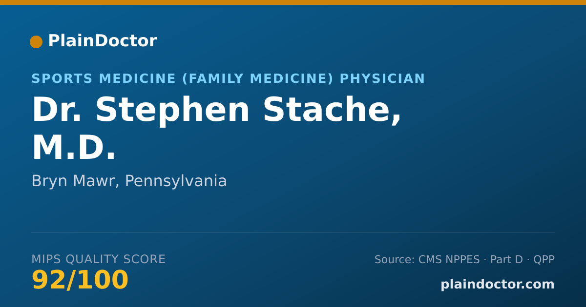 Shareable card for Stephen Stache, M.D. - Sports Medicine (Family Medicine) Physician, Bryn Mawr, PA
