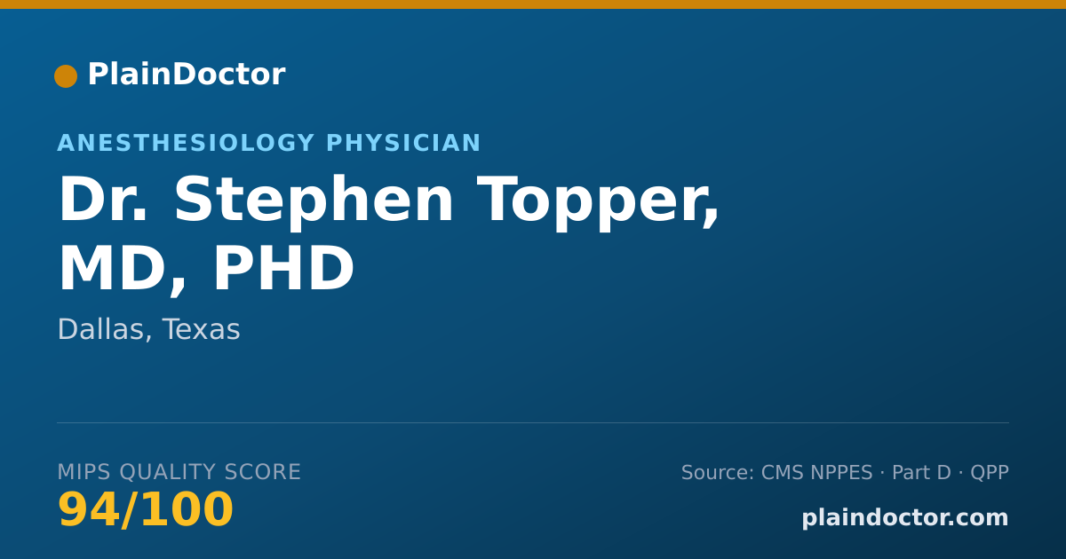 Shareable card for Stephen Topper, MD, PHD - Anesthesiology Physician, Dallas, TX