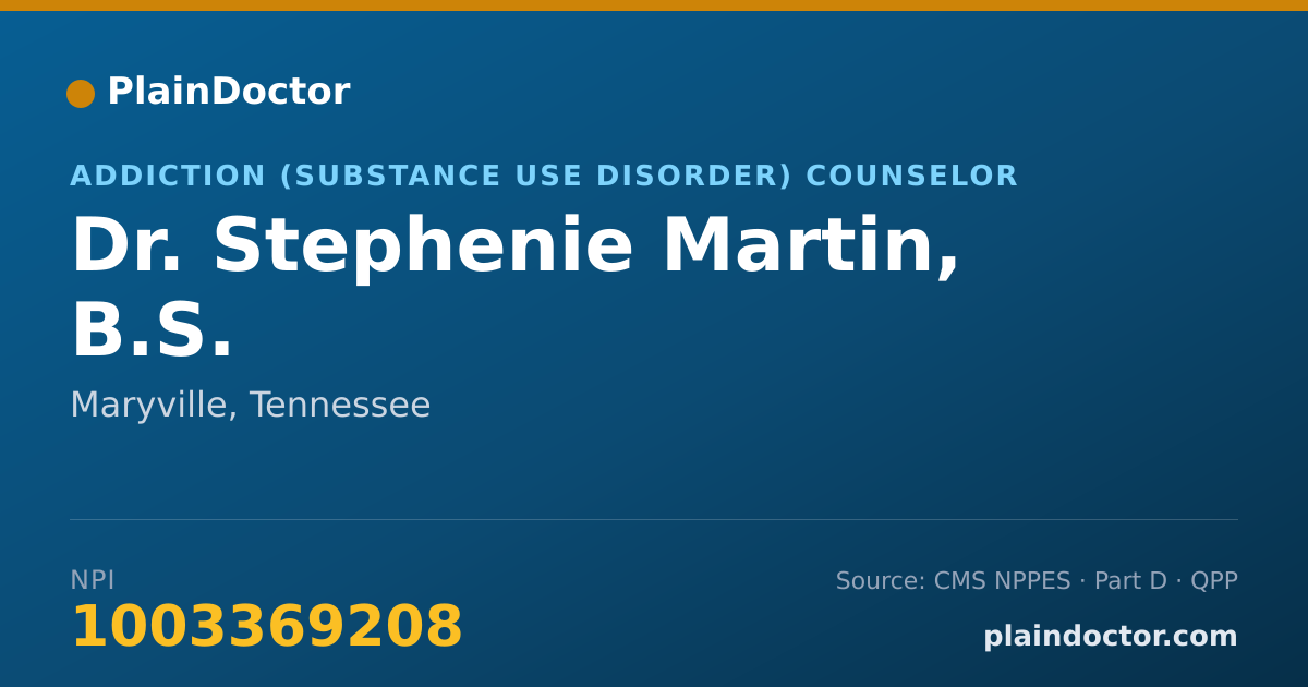 Shareable card for Stephenie Martin, B.S. - Addiction (Substance Use Disorder) Counselor, Maryville, TN
