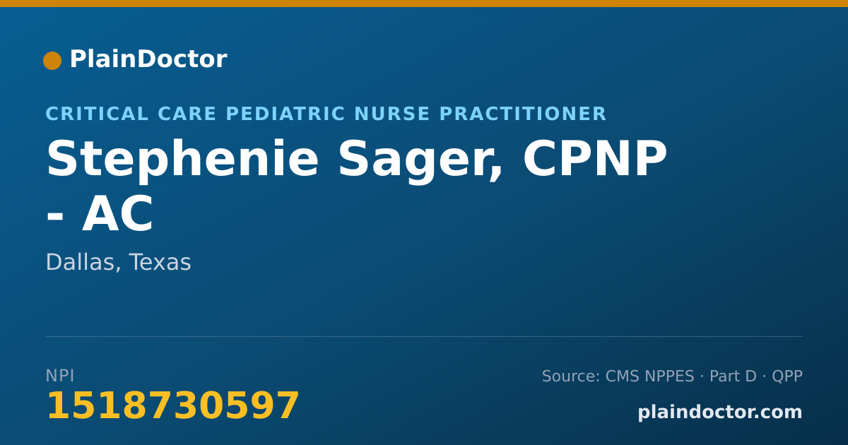 Shareable card for Stephenie Sager, CPNP - AC - Critical Care Pediatric Nurse Practitioner, Dallas, TX