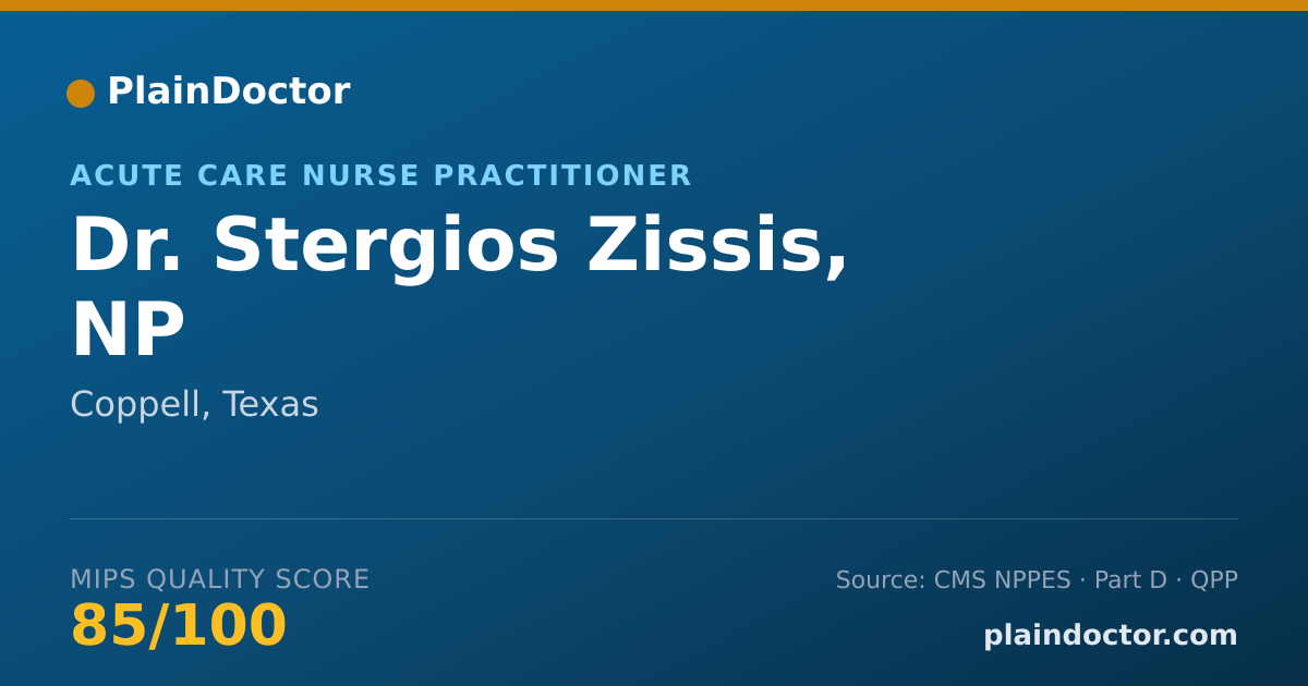 Shareable card for Stergios Zissis, NP - Acute Care Nurse Practitioner, Coppell, TX