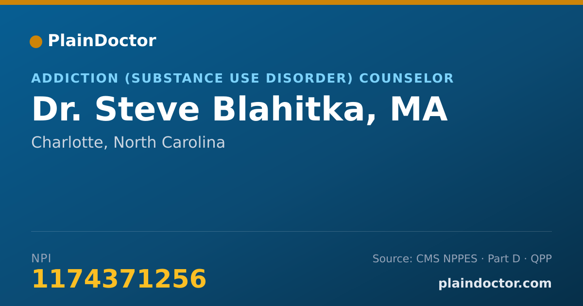Shareable card for Steve Blahitka, MA - Addiction (Substance Use Disorder) Counselor, Charlotte, NC