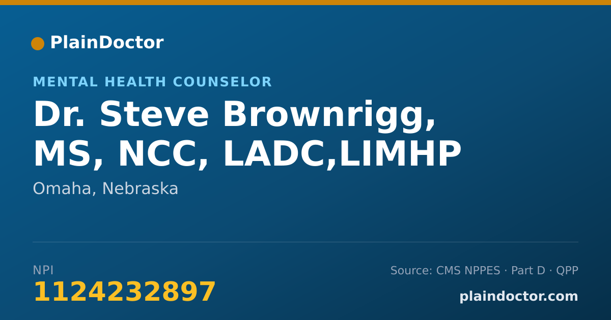 Shareable card for Steve Brownrigg, MS, NCC, LADC,LIMHP - Mental Health Counselor, Omaha, NE